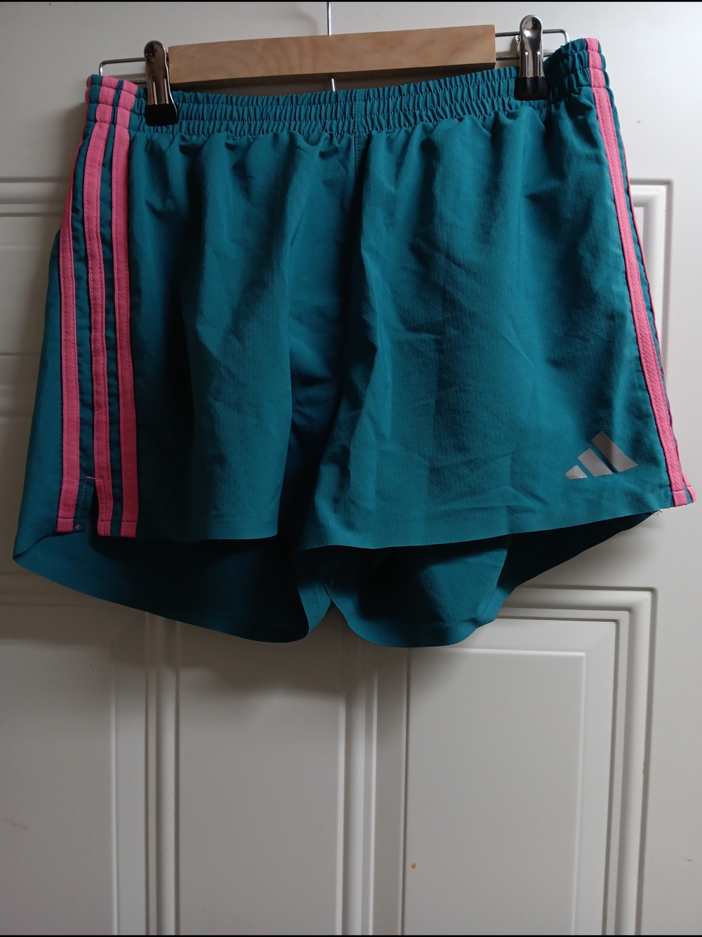adidas Teal Running Shorts with Pink Side Stripes